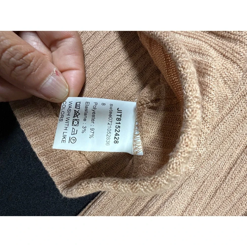 SHEIN Women's Beige Ribbed Twist Front Long Sleeve Crop Top XS